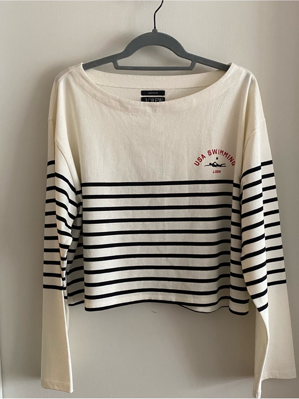 J. Crew long sleeve crop top black white/cream size L